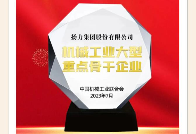 喜報丨揚力集團(tuán)榮獲“機(jī)械工業(yè)大型重點骨干企業(yè)”！